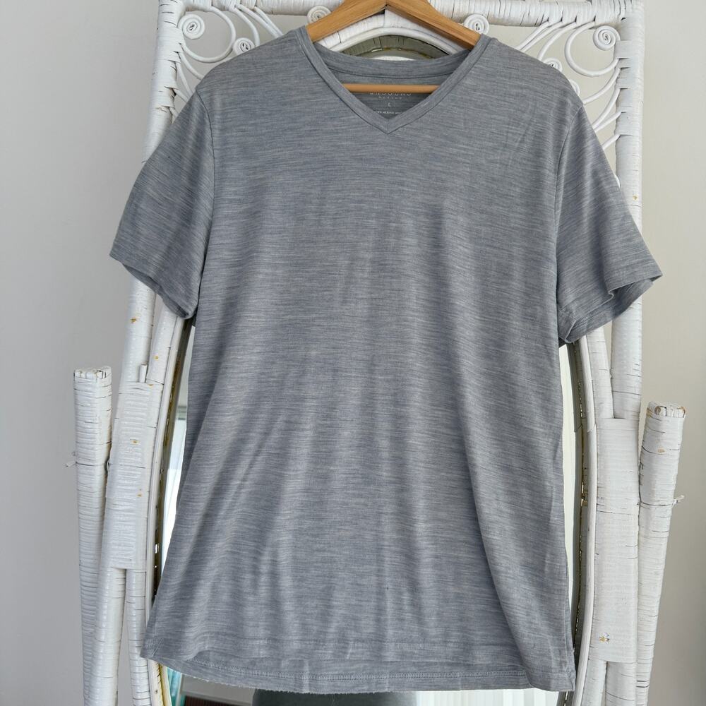 Unbound Merino Wool T Shirt Mens Large Gray Heather Short Sleeve V Neck